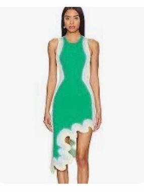 PH5 Asymmetrical Dress in Green and White NWOT